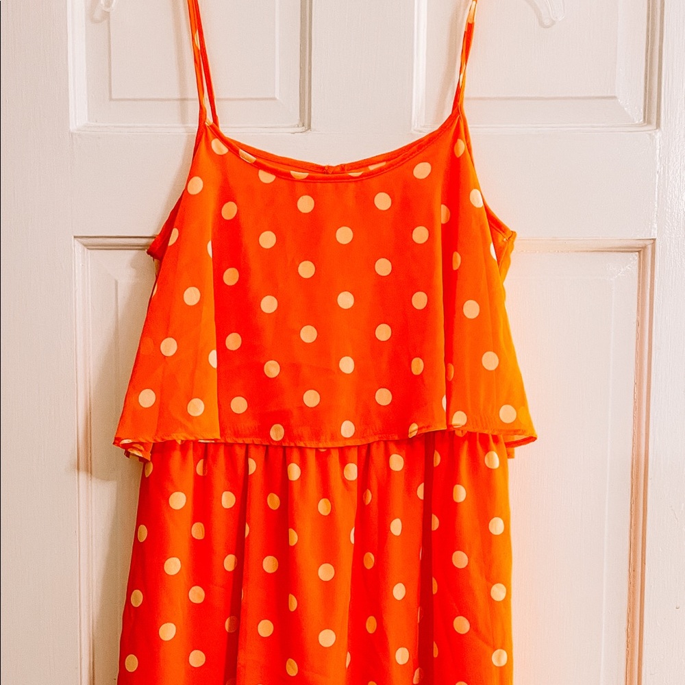 Lush Orange Polka Dot Strappy Swing Dress Size L